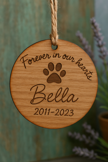 🐾 Custom Pet Memorial Ornament – “Forever in Our Hearts”