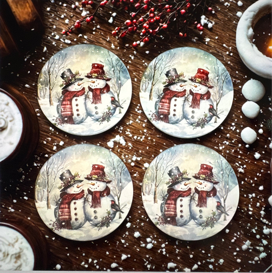 ❄️ Ceramic Snowman Couple Coasters – Cozy Winter Collection
